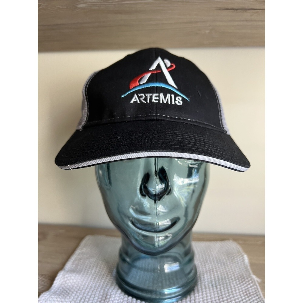 Artemis Nasa Space Black Embroidered Logo Trucker Hat Mesh One Size Adjustable